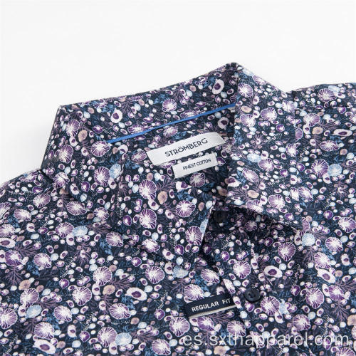 Camisa casual al aire libre de manga larga con estampado floral para hombre
